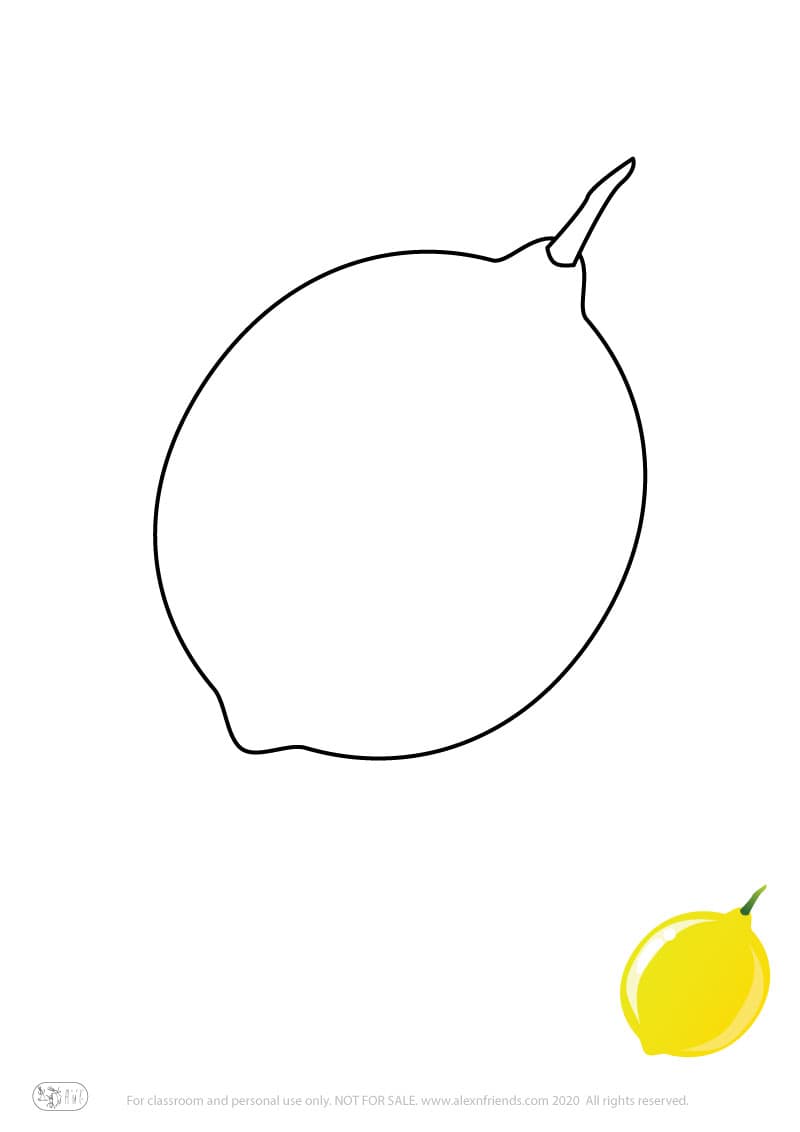 Learning activity for kids. Free printable coloring page of a lemon