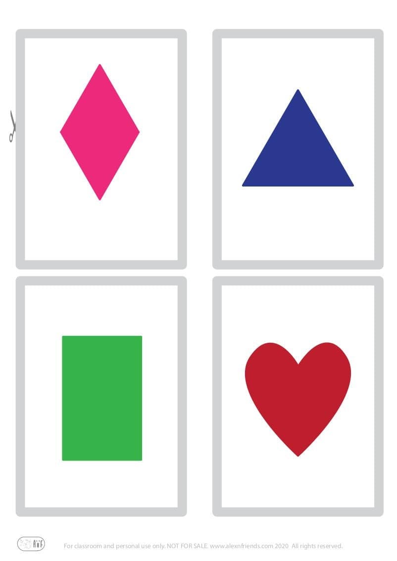 Shape cards rhombus triangle rectangle heart
