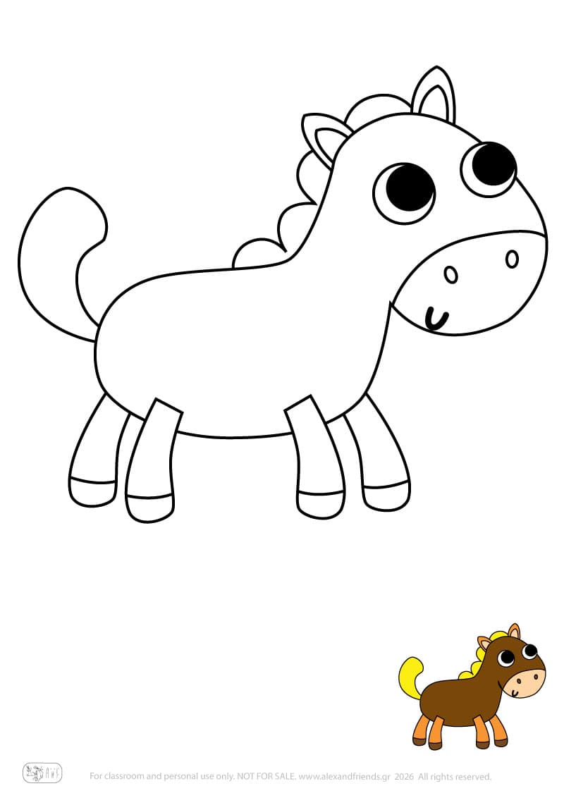 Horse. Printable animal coloring pages for preschoolers collection – Alex'n'Friends
