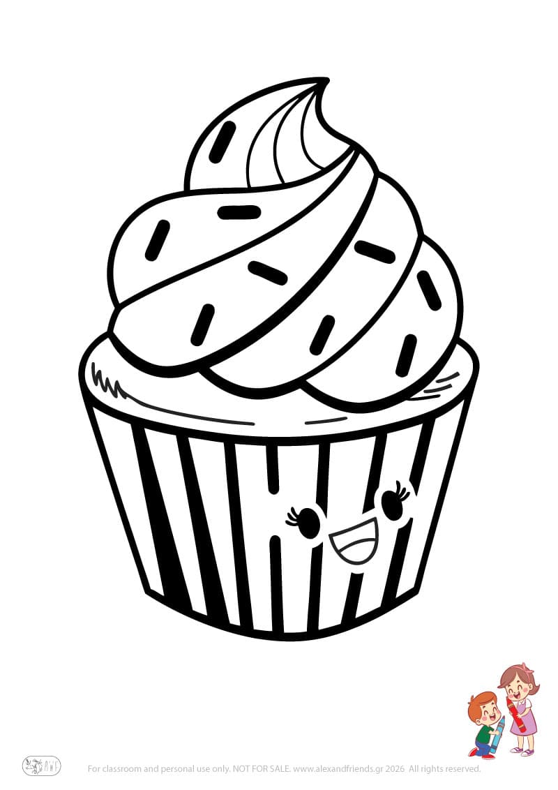 Cupcake. Simple coloring page printable for toddlers and preschoolers