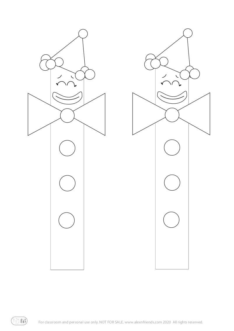 Δωρεάν εκτυπώσιμη χειροτεχνία για τις Απόκριες για παιδιά. Μαυρόασπροι χαρούμενοι κλόουν. 