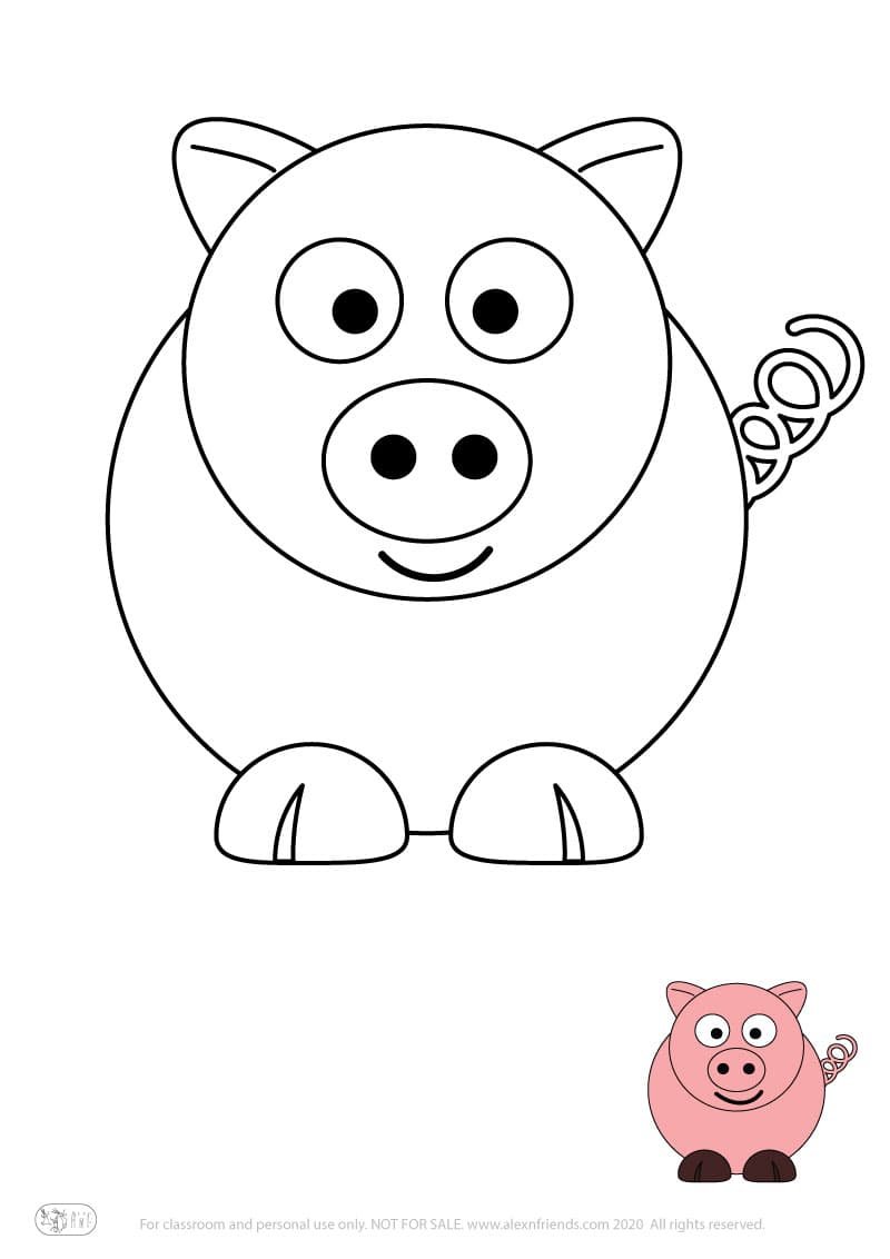 Learning activity for kids. Free printable coloring page of a pig