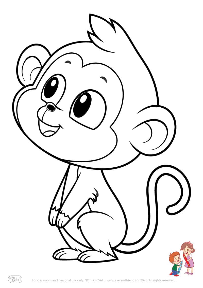 Monkey. Animal coloring pages for preschoolers