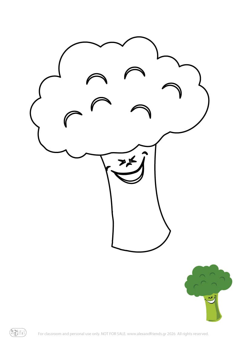 Learning activity for kids. Free printable coloring page of a broccoli