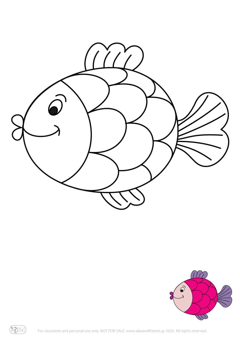 Learning activity for kids. Free printable coloring page of a fish