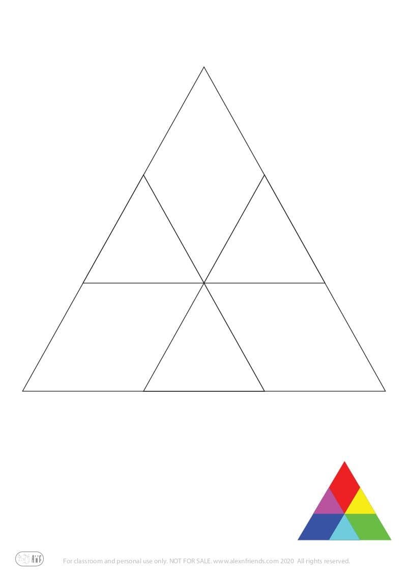 Free coloring page for kids. Learning shapes and colors. Colorful triangle.