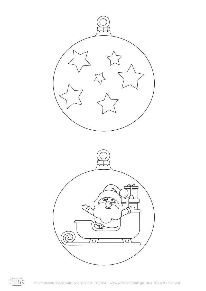 Free printable craft for kids for the holidays. Christmas and New Year's. Christmas tree balls. Stars, snowman.