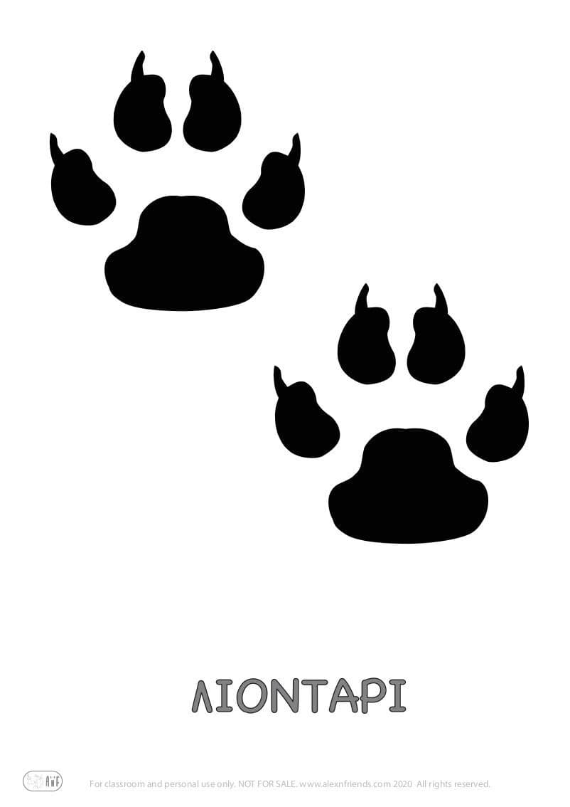 Εκπαιδευτική δραστηριότητα για παιδιά προσχολικής ηλικίας με δωρεάν εκτυπώσιμο υλικό. Παιχνίδι με τα ίχνη ζώων. Το λιοντάρι.