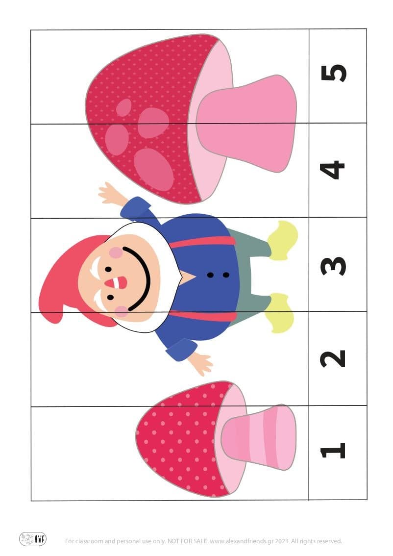 Dwarf. Printable educational number puzzle. Learn numbers activity for kids