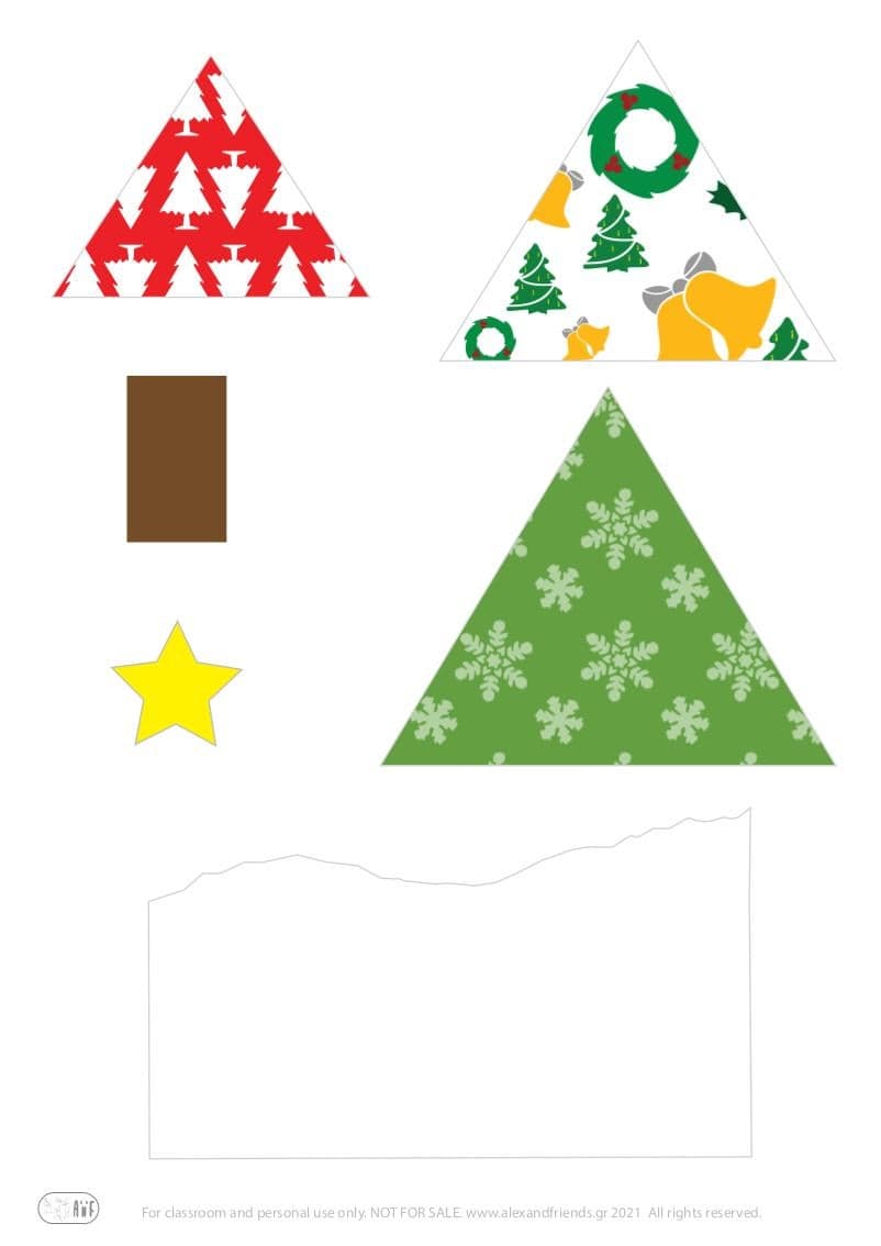 Free printable craft for kids for the holidays. Christmas and New Year's. Scrap Christmas tree card.