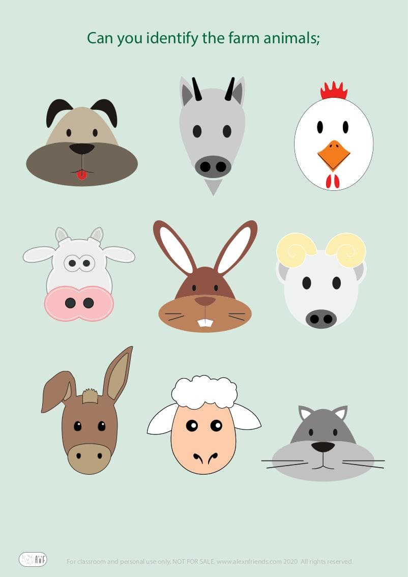 Educational play for preschoolers. Identify the farm animals.