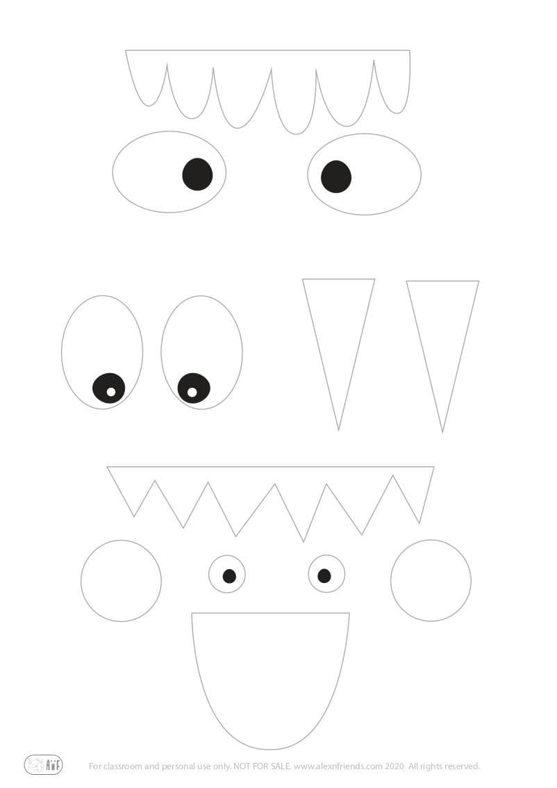 Monster bookmarks craft for preschoolers with free printable material. Eyes, teeth.