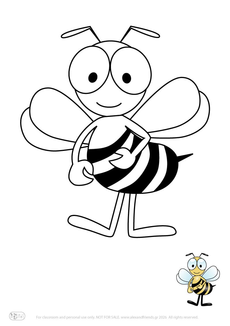 Learning activity for kids. Free printable coloring page of a bee