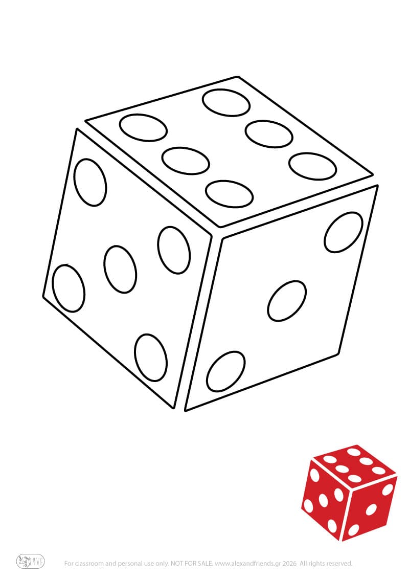 Εκπαιδευτική δραστηριότητα για παιδιά. Δωρεάν εκτυπώσιμο φύλλο ζωγραφικής με ζάρι