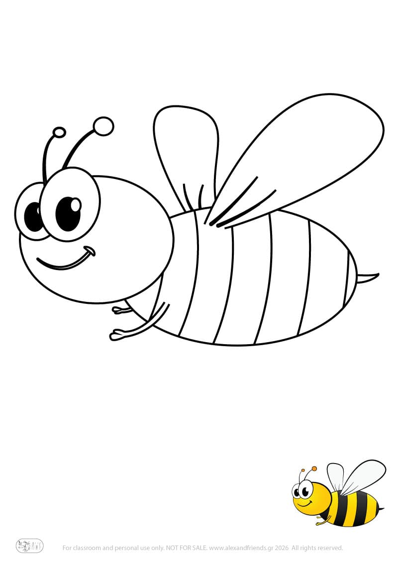 Learning activity for kids. Free printable coloring page of a bee