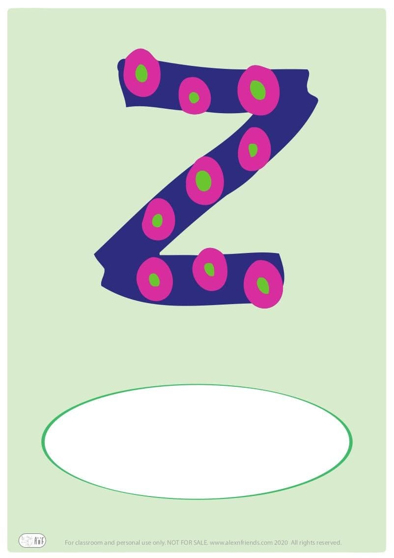 Free printable cover for kids' personal booklet with latin letter Z.