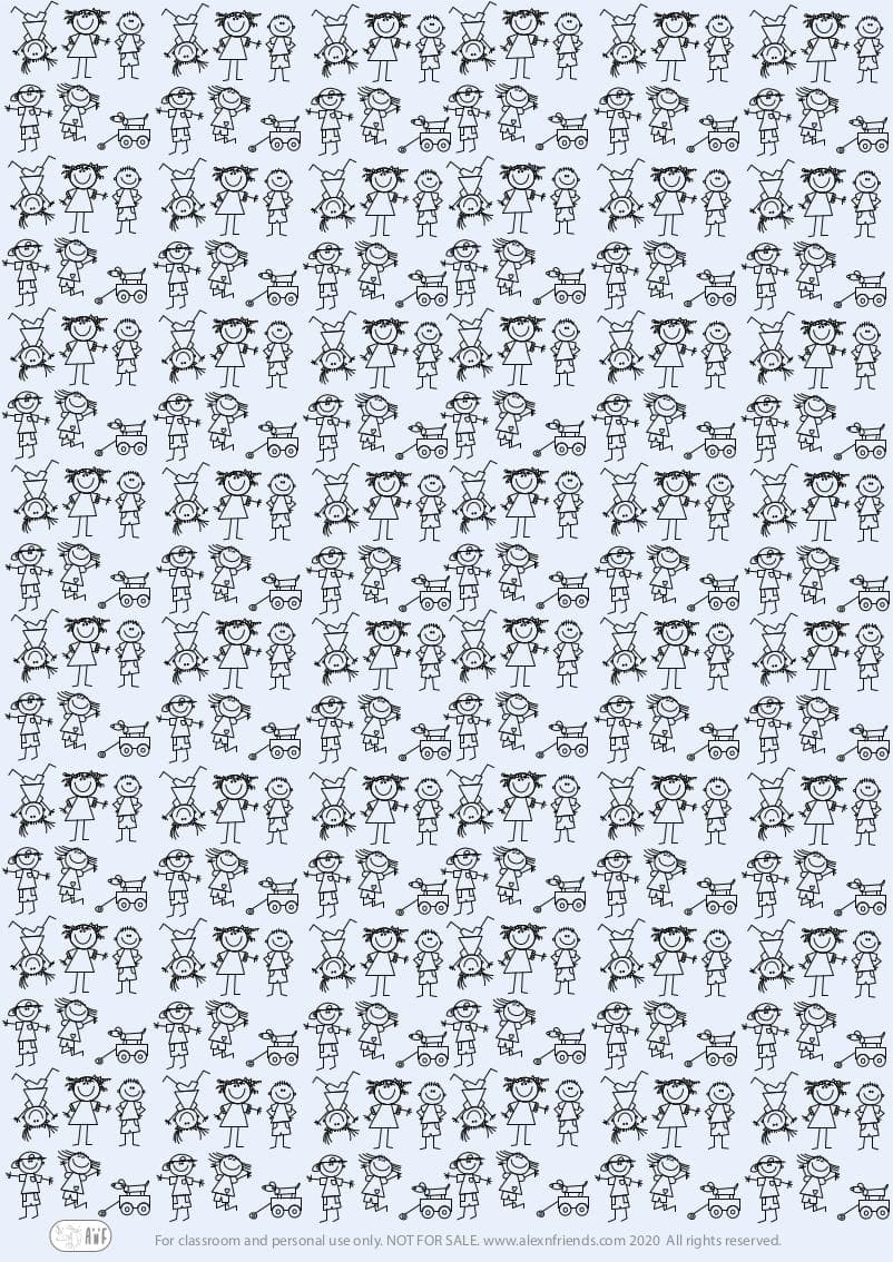 Δωρεάν εκτυπώσιμο χαρτί περιτυλίγματος με χαρούμενα παιδάκια σε μπλε φόντο.