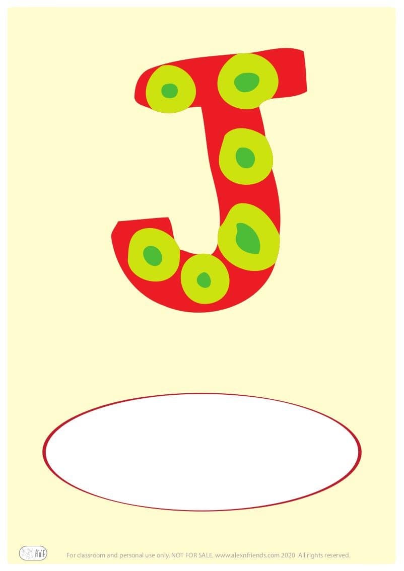 Free printable cover for kids' personal booklet with latin letter J.