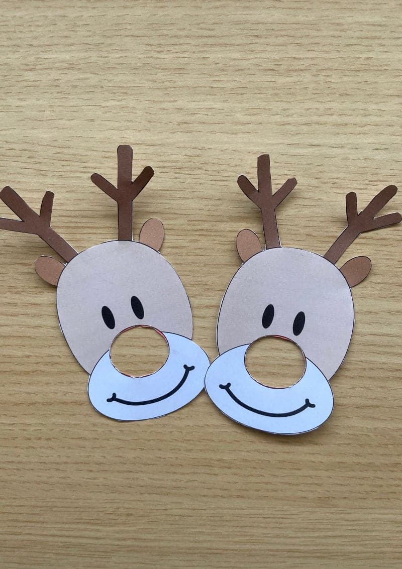 Free printable craft for kids for the holidays. Christmas and New Year's. Rudolf red nose lollipop reindeer.