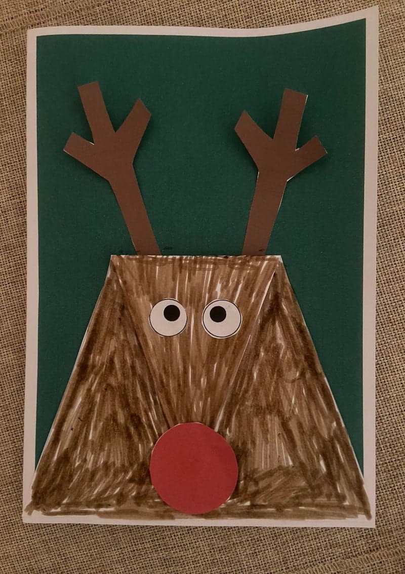 Free printable craft for kids for the holidays. Christmas and New Year's. Rudolf the red nose reindeer card.
