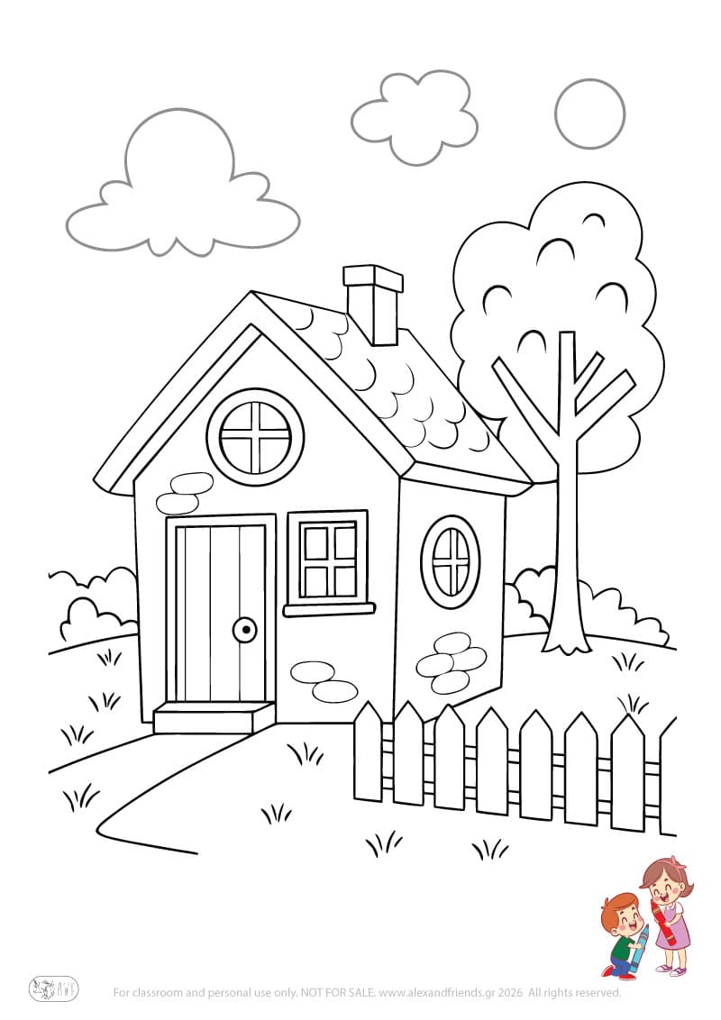 House. Simple coloring page printable for toddlers and preschoolers