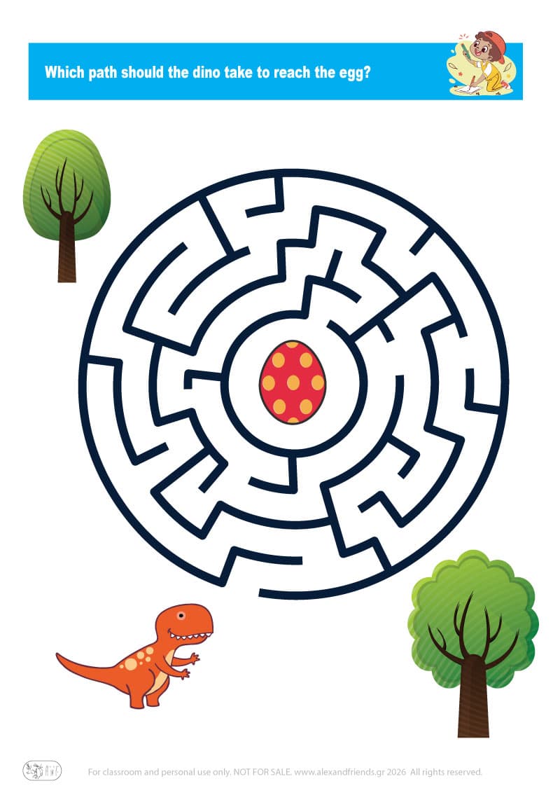 Educational activity for preschoolers. Free printable maze.