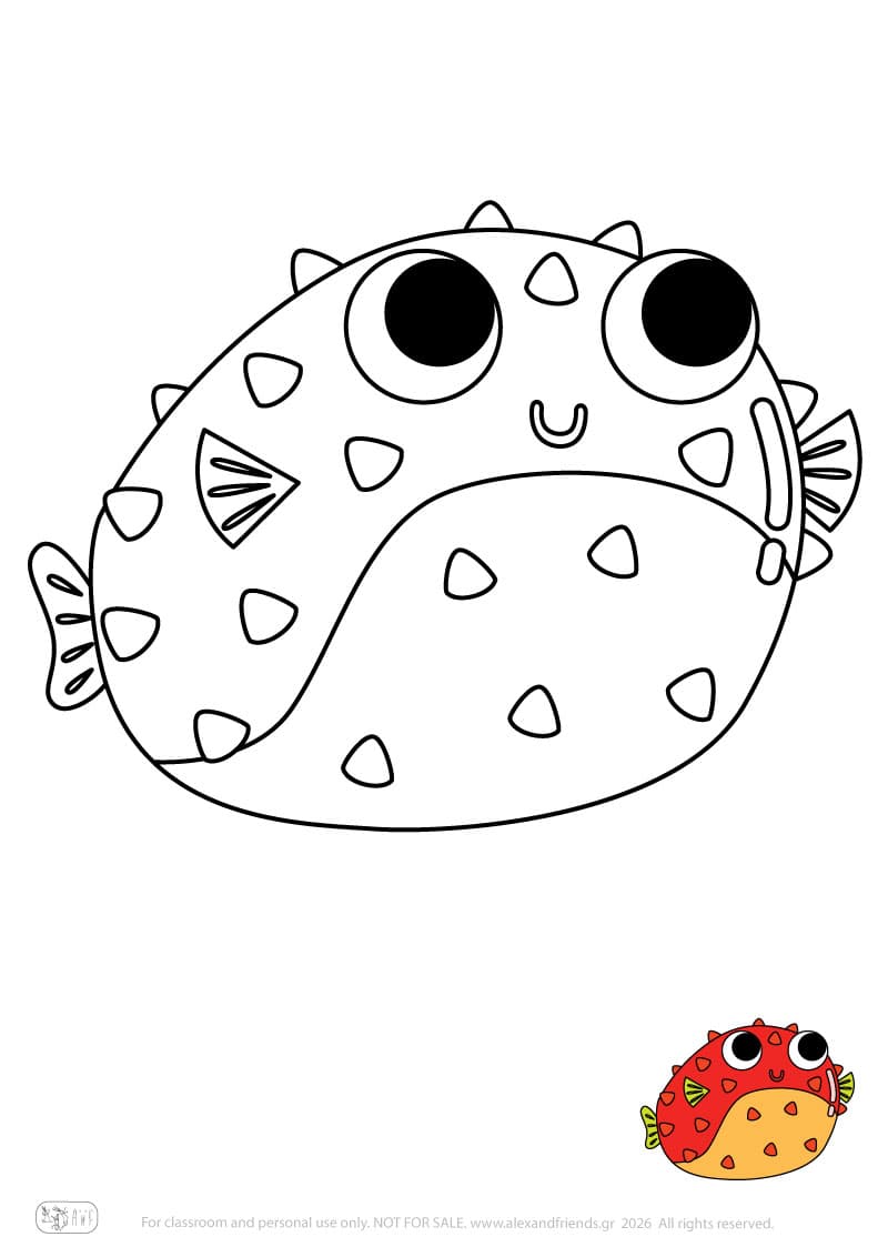 Blowfish. Printable animal coloring pages for preschoolers collection – Alex'n'Friends