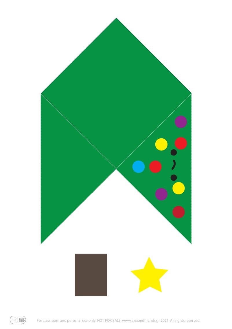 Free printable craft for kids for the holidays. Christmas and New Year's. Bookmark Christmas tree.