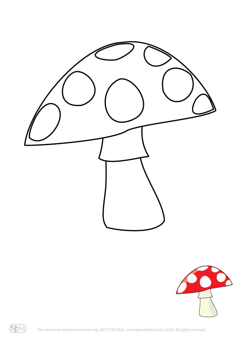 Learning activity for kids. Free printable coloring page of a mushroom
