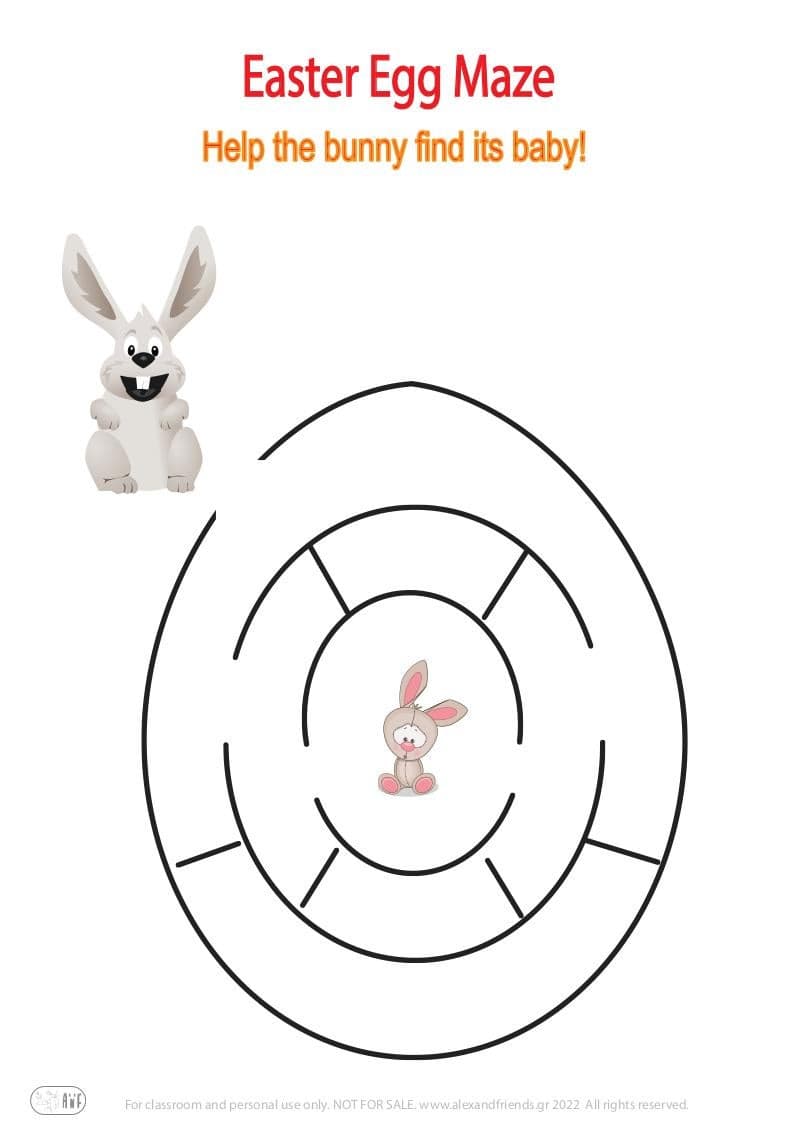 Easter maze for kids. Mother bunny and little bunny.