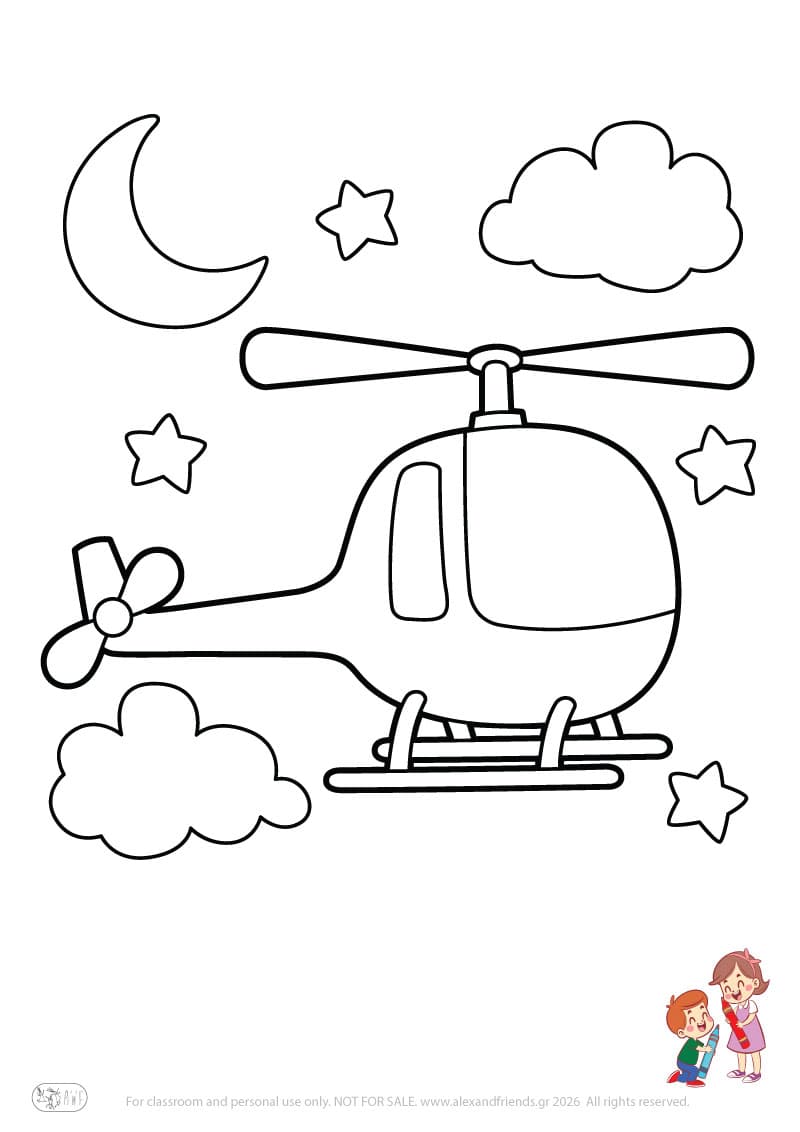 Helicopter. Simple coloring page printable for toddlers and preschoolers