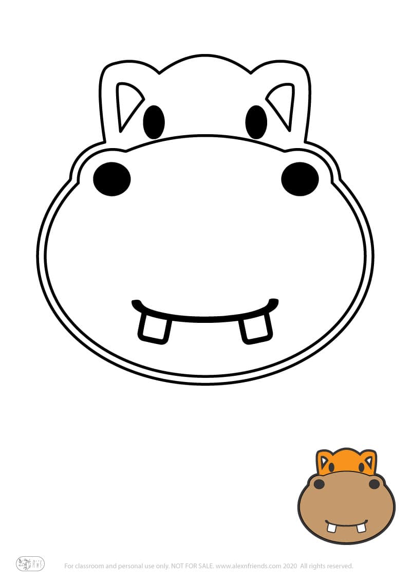 Learning activity for kids. Free printable coloring page of a hippo.