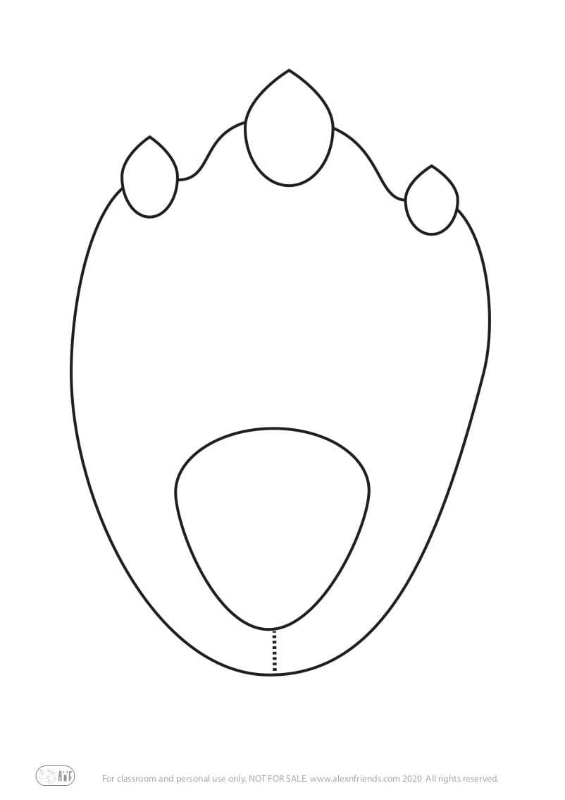 Δωρεάν εκτυπώσιμη χειροτεχνία για τις Απόκριες για παιδιά. Μαυρόασπρο αριστερό πόδι δεινόσαυρου. 