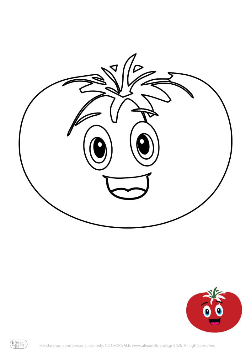 Learning activity for kids. Free printable coloring page of a tomato