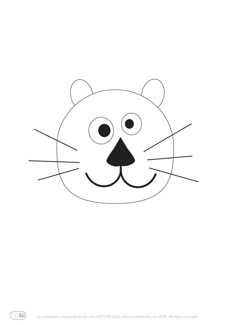 Spaghetti Lion craft for preschoolers with free printable material. Black and white lion head. 