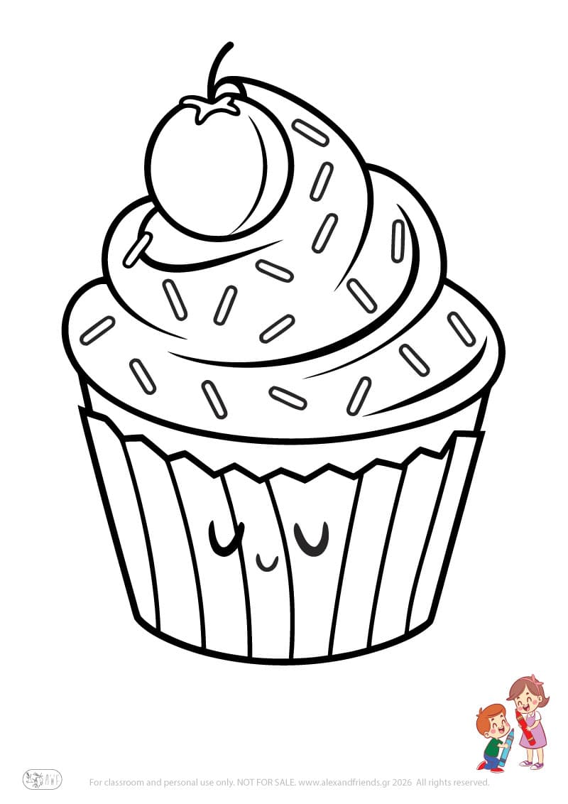 Cupcake. Simple coloring page printable for toddlers and preschoolers
