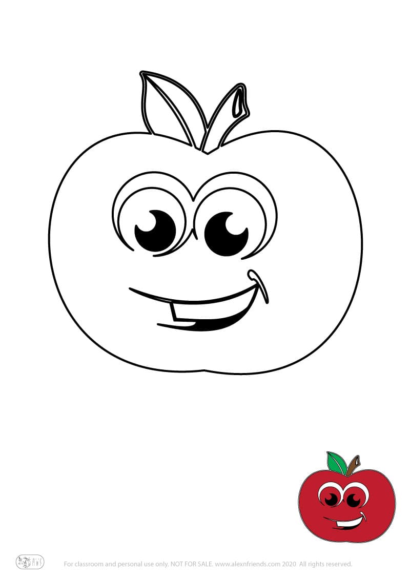 Learning activity for kids. Free printable coloring page of apple