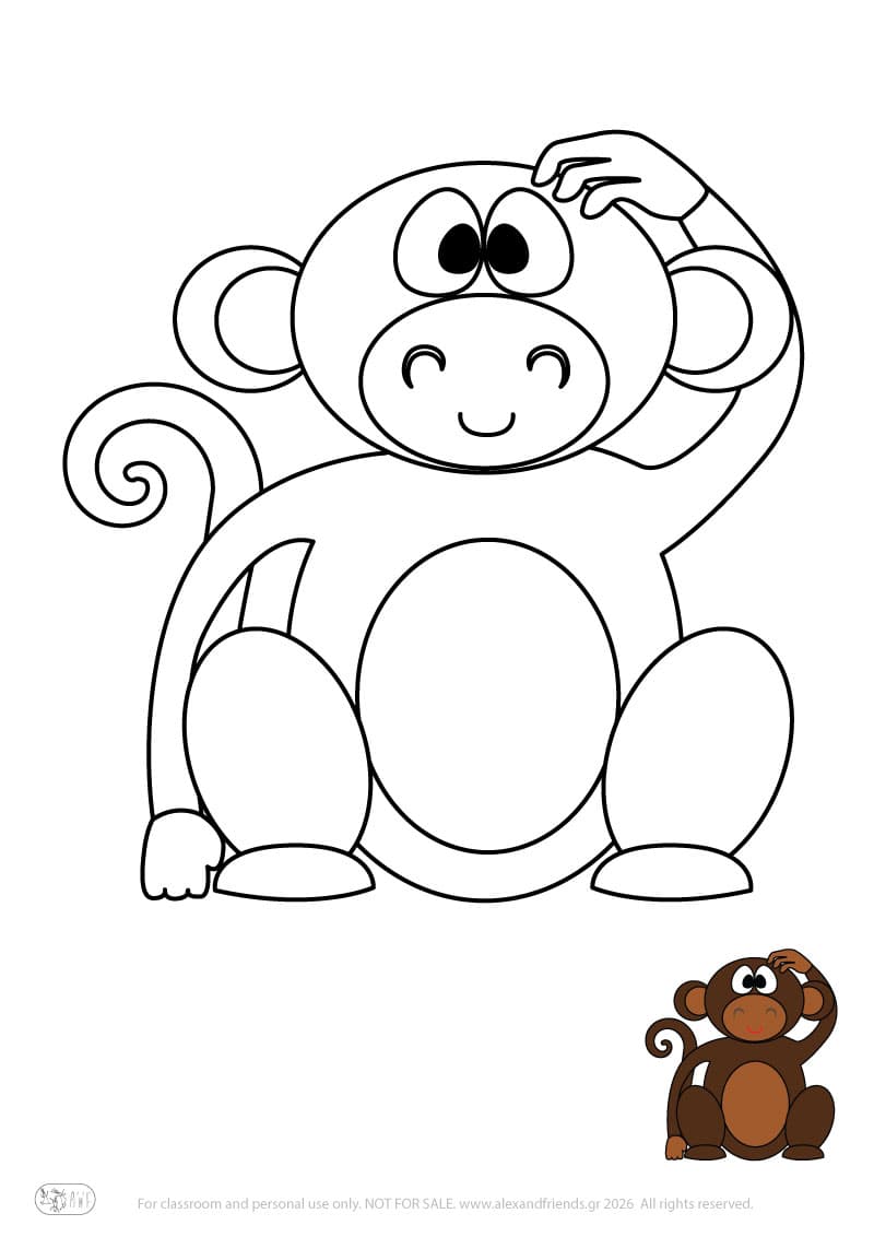 Learning activity for kids. Free printable coloring page of a monkey