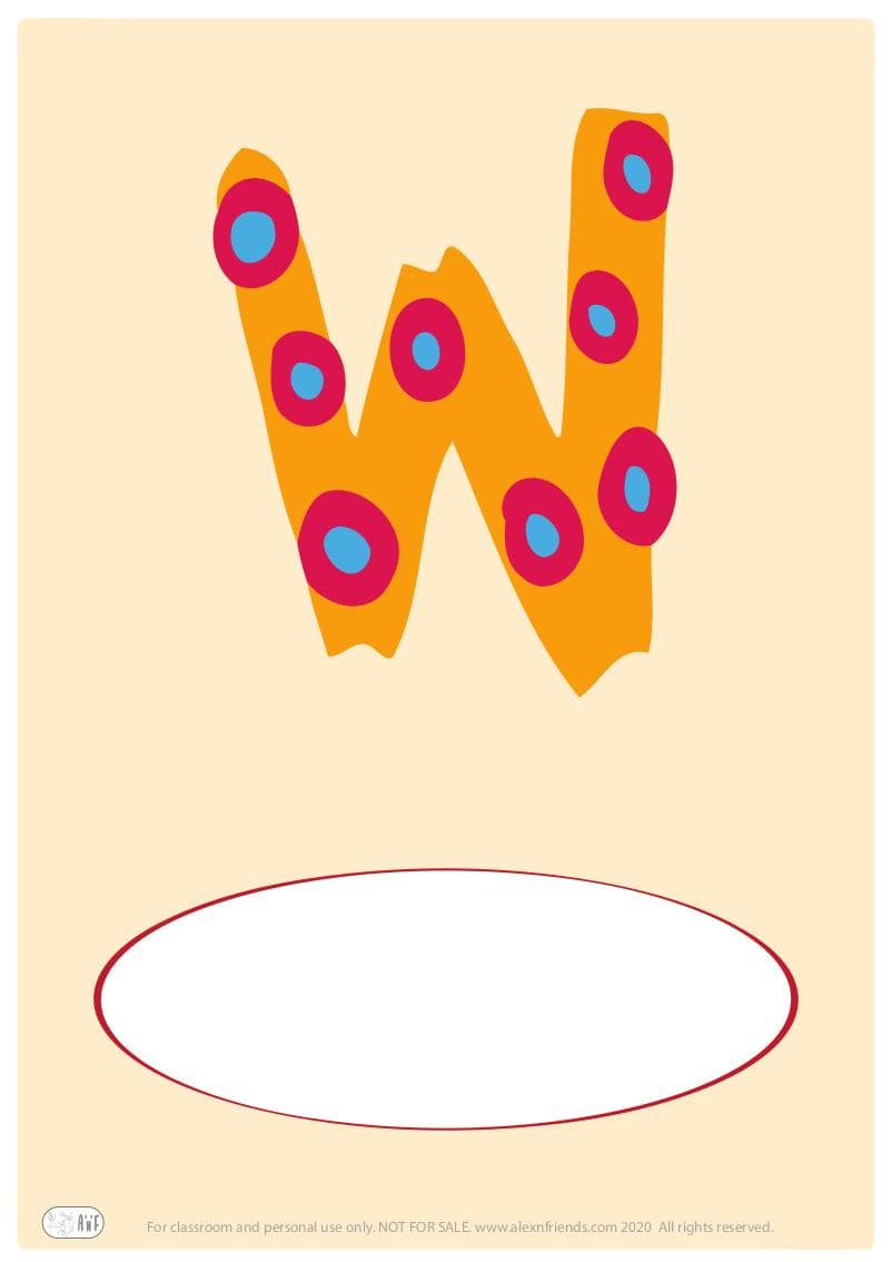 Free printable cover for kids' personal booklet with latin letter W.