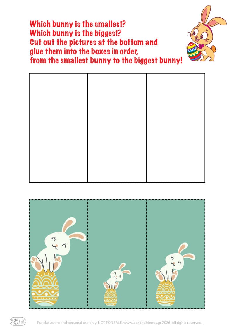 From the smaller to the bigger. Printable Easter preschool worksheet 