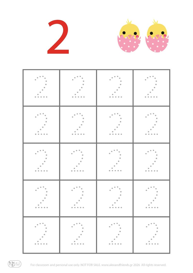 Number 2. Easter pre-writing number worksheets for kids