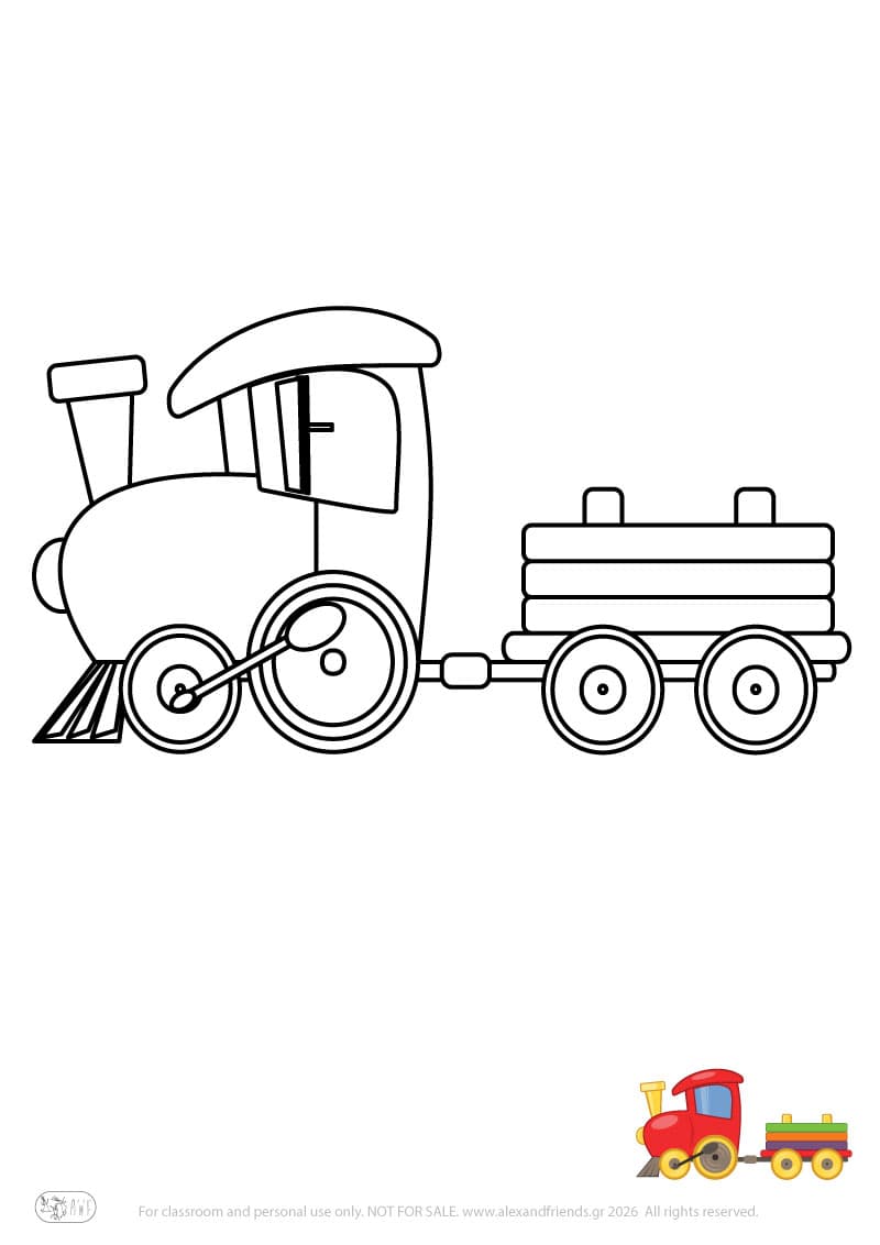 Εκπαιδευτική δραστηριότητα για παιδιά. Δωρεάν εκτυπώσιμο φύλλο ζωγραφικής με τρένο