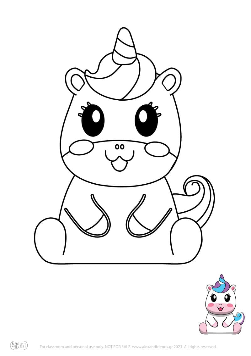 Free Coloring Pages for kids toddlers preschool kindergarten. Unicorn.