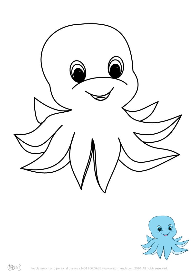 Learning activity for kids. Free printable coloring page of an octopus.
