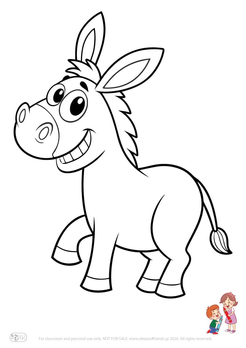Donkey. Animal coloring pages for preschoolers