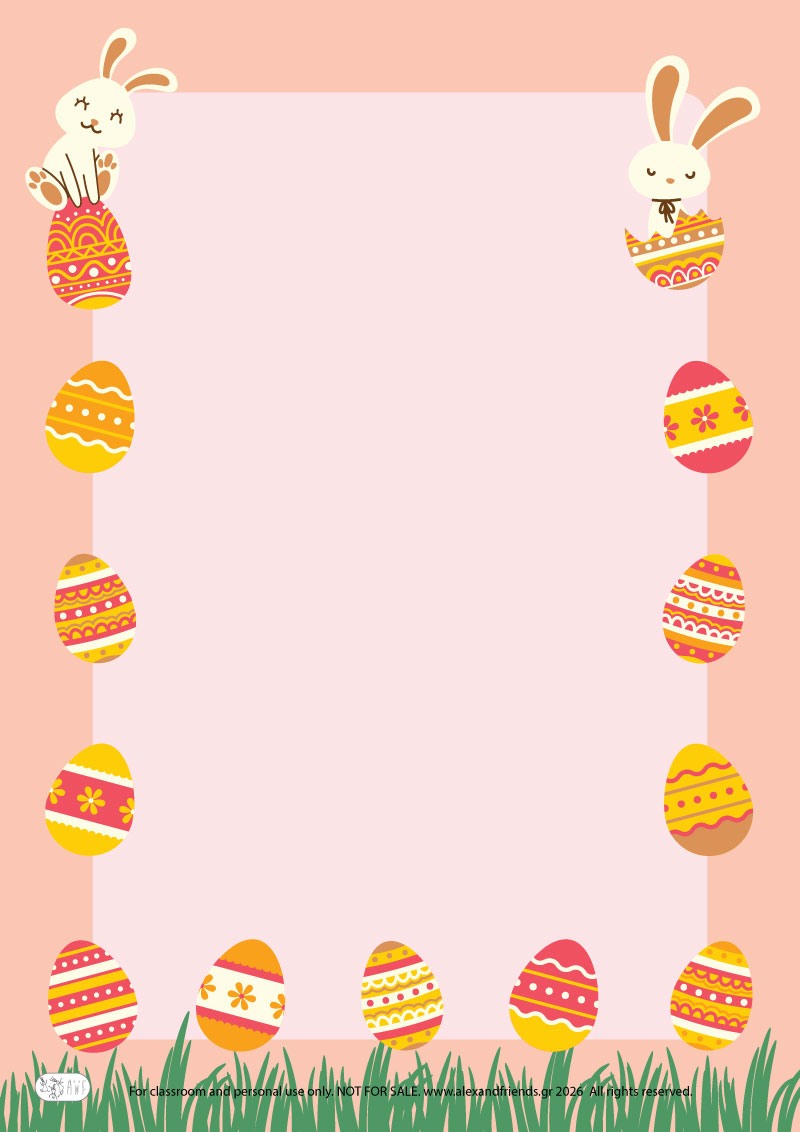 Bunnies and Eggs. Printable Easter writing paper for kids with festive spring designs