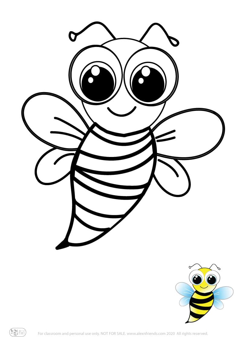 Learning activity for kids. Free printable coloring page of a bee