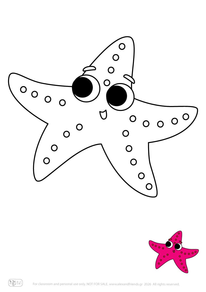 Starfish. Printable animal coloring pages for preschoolers collection – Alex'n'Friends