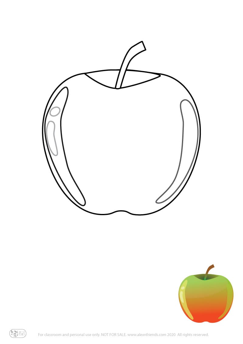 Learning activity for kids. Free printable coloring page of apple