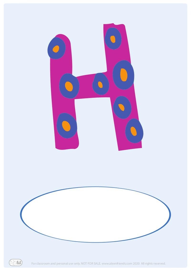 Free printable cover for kids' personal booklet with latin letter H.